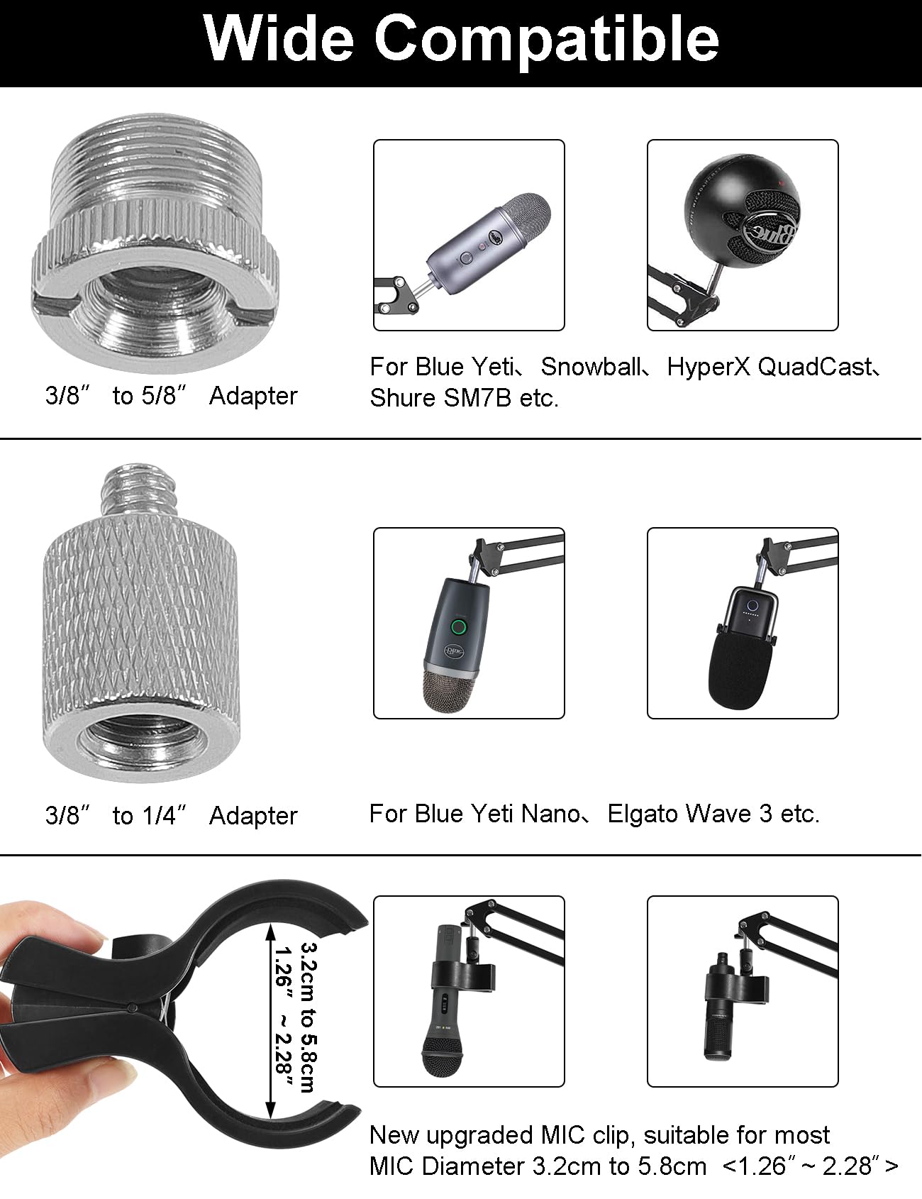 Mic Stand Floor Boom Arm for Blue Yeti, Nano, Snowball, HyperX QuadCast, Shure SM7B MV7, Fifine K688 and More Mic, Floor Microph